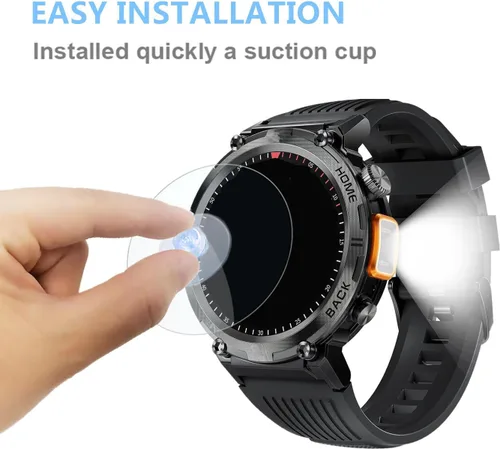 Vista 4 de Protector de pantalla compatible con EIGIIS KE3 Smart Watch de 1.45 pulgadas (paquete de 3) Película de vidrio templado compatible con LaNikar