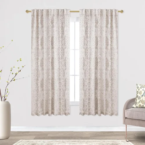 Vista 22 de Mrs.Naturall Cortinas Doradas de Lujo para Dormitorio, Cortinas con Patrón de Medallón Damasco para Cocina Baño Sala de Estar 63 Pulgadas de Largo