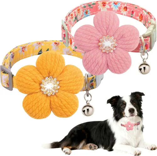 Vista 13 de Collar para perro mediano con flor, collares de perro para perros medianos Collar para niña Collar de perro lindo con campana, longitud ajustable