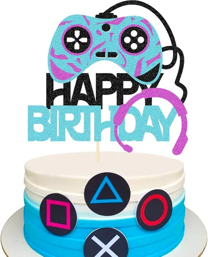 Vista 4 de Videojuegos Subir de nivel Feliz Cumpleaños Cake Toppers Jugadores Fiesta de Cumpleaños Favores Suministros Para Videojuegos-01 0