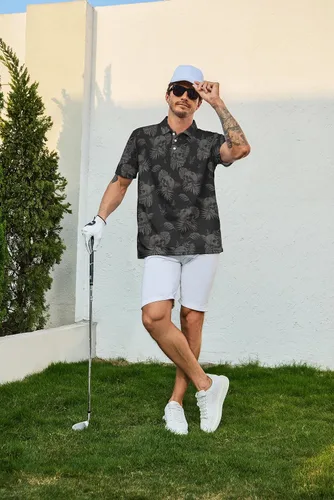 Vista 5 de Camisas de golf divertidas para hombre, camisas polo hawaianas de los años 80, camisas polo divertidas hawaianas para playa, verano, golf