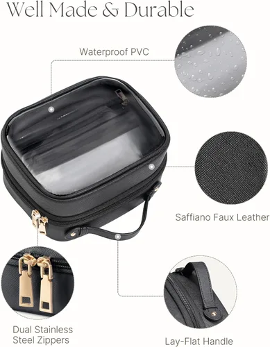 Vista 6 de Bolsa de Cosméticos Transparente de Doble Capa Bolsa de Artículos de Tocador de Viaje Estuche de Maquillaje Transparente con 4 Compartimentos, Bolsa