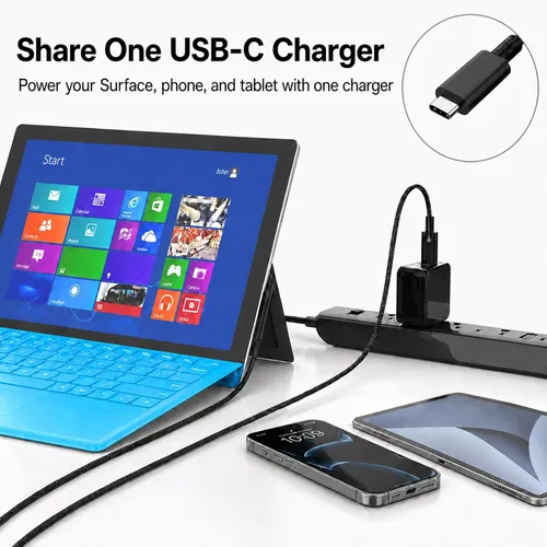 Vista 9 de Sisyphy Surface Connect to USB C Cable de carga trenzado de nailon de 6 pies, compatible con Microsoft Surface Pro 11/10/7/6/5/4/3 Go3/2/1