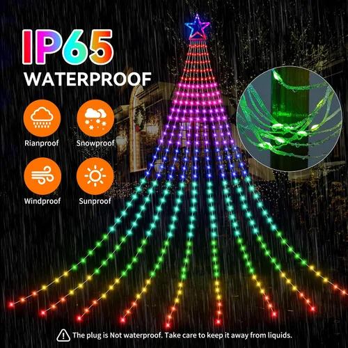 Vista 2 de Cadena de Luces de Navidad que Cambian de Color, 335 LED RGB con Control Remoto y Temporizador, Luces de Árbol de Navidad Impermeables