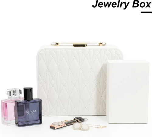Vista 3 de V-LAFUY Joyero blanco, organizador de joyas de viaje grande, organizador de joyas de 2 capas, organizador de joyas de viaje para mujeres, estuche