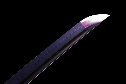 Vista 9 de Katana de arcilla templada de 41 pulgadas, hoja morada, acero al carbono 1095, espada samurái japonesa afilada, espada completa, hecha a mano