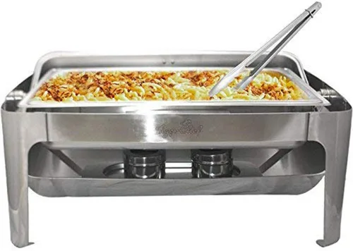 Vista 5 de TigerChef - Juego de platos de bufé de acero inoxidable con tapa enrollable, juego de calentador de bufé con 2 pinzas de gel combustible y plástico