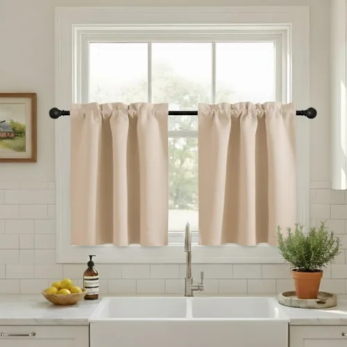 Vista 35 de NICETOWN Cortinas Opacas Cortas - Tratamiento de Ventana con Aislamiento Térmico, Niveles de Cortina Pequeños para Sala de Estar/Cocina, 2 Paneles