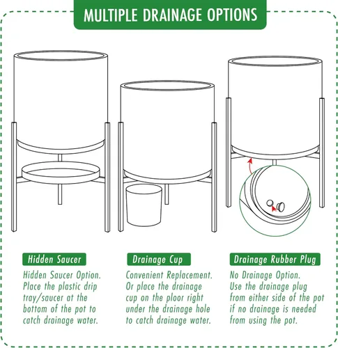 Vista 6 de Macetero moderno con soporte de metal de 8, 10, 12 y 14 pulgadas, para plantas