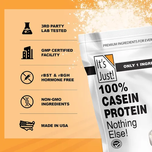 Vista 4 de It's Just! - Proteína en Polvo 100% Caseína, Hecho en EE.UU., Un Ingrediente, Combustión Lenta, Liberación Prolongada (1 Libra (Paquete de 1), Sin