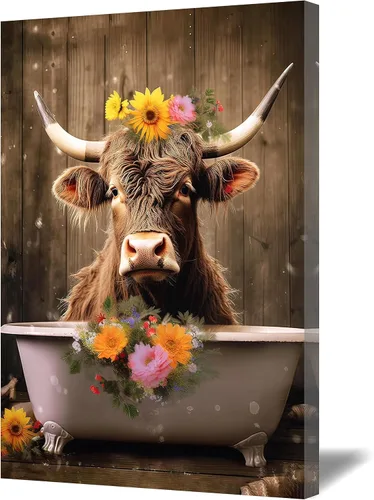 Vista 8 de QIXIANG Lienzo decorativo de oso para decoración de baño, diseño de oso divertido en la bañera, impresiones de imágenes de tema moderno de animales