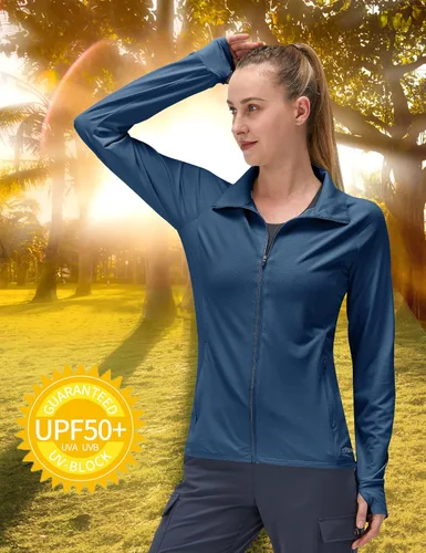 Vista 4 de Ropa de manga larga con protección solar UPF 50 para mujer para senderismo ligera con cierre SPF