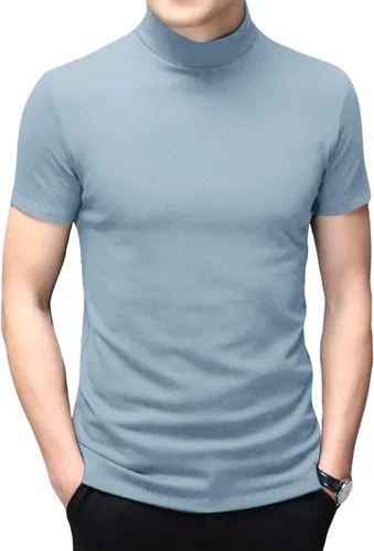 Vista 9 de Men's T Shirt Short Sleeve Basic Mock Turtleneck Tops Verde militar