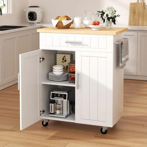 Vista 20 de Shintenchi - Carrito de isla de cocina con almacenamiento, mesa rodante Negro-22 pulgadas