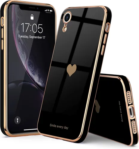 Vista 7 de Teageo Funda compatible con iPhone Xr para mujeres niñas lindo corazón de amor lujoso brillante chapado cubierta trasera suave protección completa