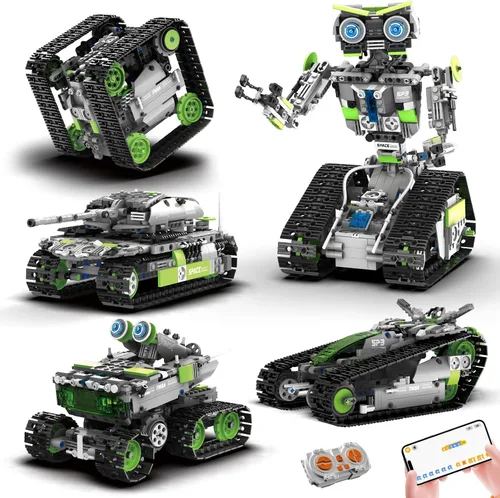 Vista 9 de Kit de construcción de robot rastreador STEM 2 en 1, aplicación y control remoto 2.4G, bloques técnicos de codificación de vehículos transformables