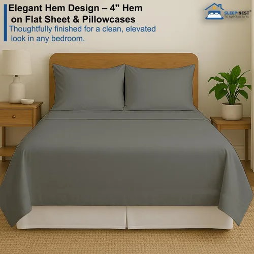 Vista 5 de SLEEP-NEST Juego de sábanas tamaño individual, 4 piezas, sábanas transpirables de 100% algodón, artículos esenciales para dormitorio universitario