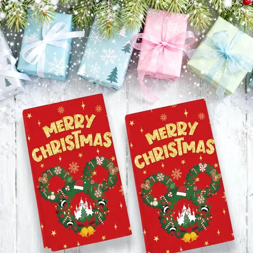 Vista 5 de Juego de 2 toallas de cocina con texto en inglés "Merry Christmas" (18 x 26 pulgadas), toallas de mano decorativas de Navidad para baño, hogar, hotel