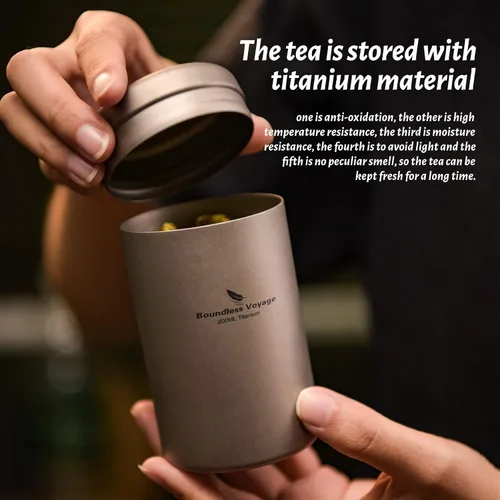 Vista 4 de Boundless Voyage Caja de lata pequeña de titanio, latas de té, latas de café, contenedor de almacenamiento de alimentos para té, café, hierbas
