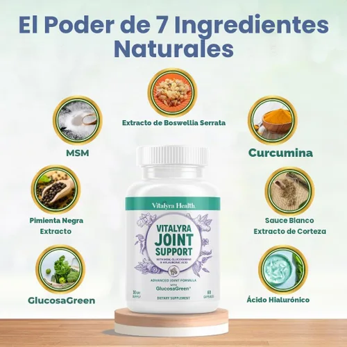 Vista 5 de Vitalyra Suplemento de apoyo articular - Glucosamina, MSM y cúrcuma Hombres y Mujeres