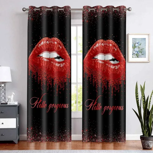 Vista 8 de CLZYSP554 - Cortinas de labios para dormitorio, cortinas opacas con aislamiento térmico para oscurecer la habitación, cortinas opacas para Dorado