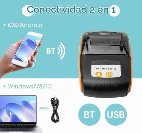 Vista 4 de Impresora portátil de recibos, 2.283 in Mini BT Impresora térmica USB Impresora Móvil, Compatible con Android para Sistema para Restaurantes