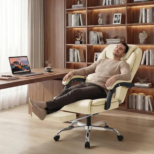 Vista 7 de Shahoo Silla de oficina grande y alta, silla de piel sintética ajustable en altura con reposapiés y soporte lumbar, silla ergonómica de respaldo