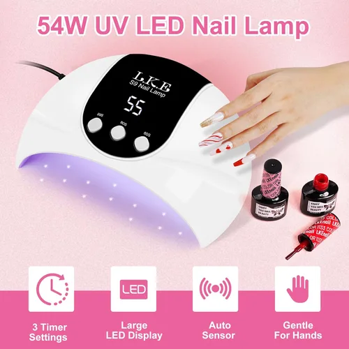 Vista 2 de LKE Lámpara de uñas LED UV de 54 W para esmalte de gel con 3 temporizadores, sensor automático, ligero portátil, 18 cuentas avanzadas para bricolaje