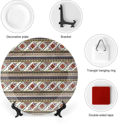 Vista 3 de Platos de cerámica, platos decorativos aztecas, arreglos florales, 7 pulgadas, para comedor, fiestas, bodas, multicolor