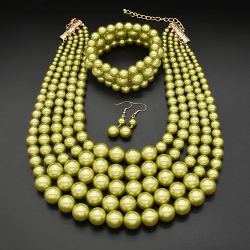 Vista 6 de JNF Collares grandes de perlas de imitación para mujer, collar de perlas de múltiples hebras, pulsera y aretes, collar de perlas para disfraz