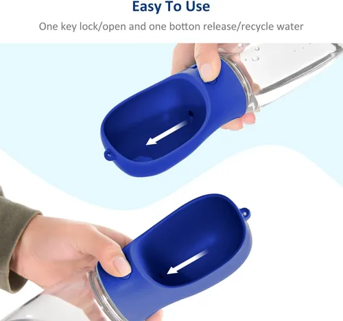 Vista 5 de WePet Botella de agua portátil para perros, 12 onzas, dispensador de agua para cachorros a prueba de fugas con alimentador de bebida para mascotas