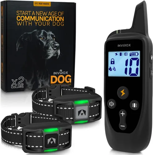 Vista 8 de INVIROX Collar de entrenamiento para perros con control remoto, collar de choque de 123 niveles para perros, rango de 1100 yardas, sistema