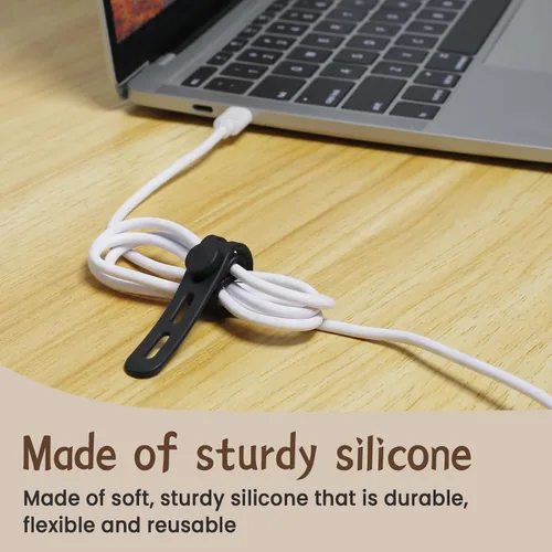 Vista 3 de 30 bridas de silicona para cables, organizador de cables reutilizable, amarre ajustable para cables de carga, organizador de cables de silicona