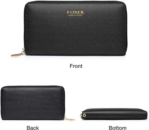 Vista 5 de Carteras de cuero para mujer, cuero genuino RFID bloqueo caja de regalo embalaje