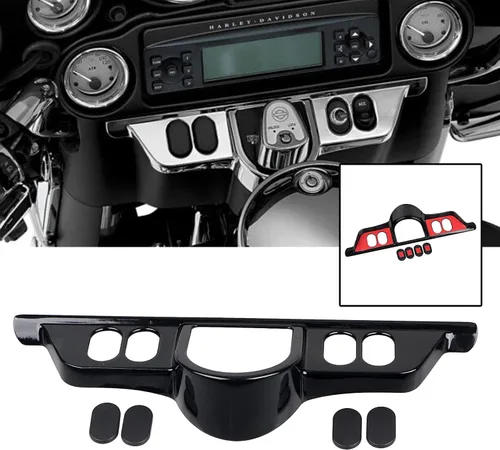 Vista 4 de (Marco de aleación de zinc) Kit de cubierta de panel de tablero de interruptor de carenado para Harley Electra Glide Street Glide FLHX FLHT y Negro