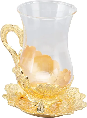 Vista 8 de Tazas de café doradas, gabinete de vino de aleación de zinc, platillo dorado para taza de té con mesa de té, taza de agua para exquisitos