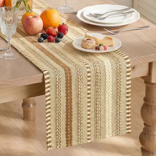 Vista 9 de Artoid Mode Camino de mesa tejido estilo granja verde ejército, decoración rústica de temporada festiva para la cocina y el comedor, para decoración