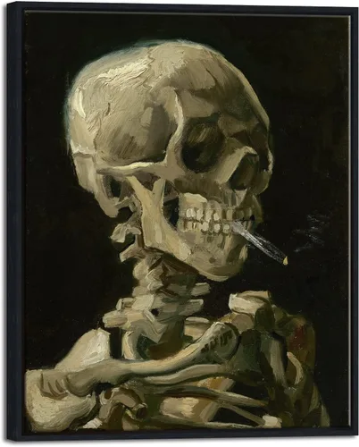 Vista 15 de Wieco Art Arte enmarcado Calavera de un esqueleto con cigarrillo ardiente, 1886 por Vincent Van Gogh lienzo arte de pared para decoración del hogar