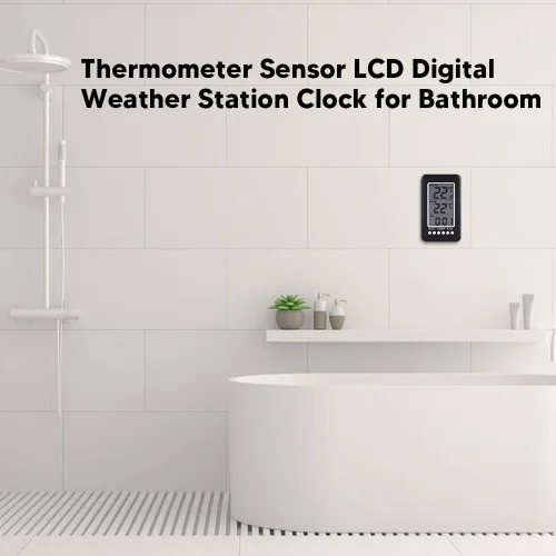 Vista 3 de Termómetro para interiores y exteriores LCD termómetro con reloj inalámbrico temperatura ambiente termómetro termómetro digital Ther termómetro