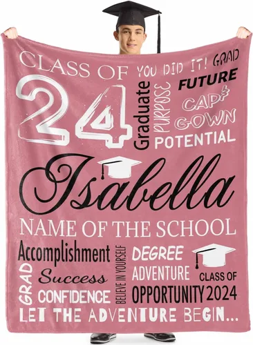 Vista 3 de Manta de graduación personalizada 2024, regalo para graduados de la escuela secundaria, nombre de graduado personalizado y manta escolar, regalo