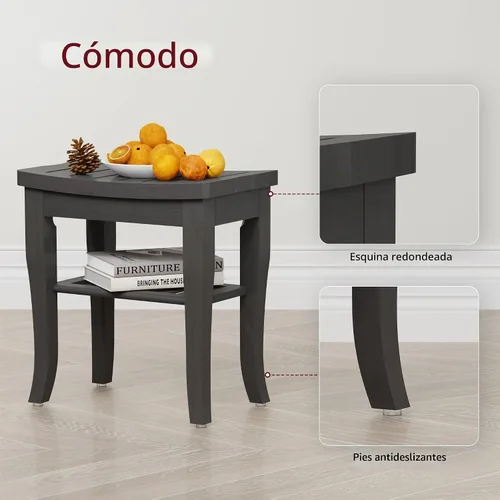 Vista 5 de Banco de ducha de bambú, taburete de ducha pequeño de spa para ducha interior, impermeable, asiento de baño con estante de almacenamiento para Negro