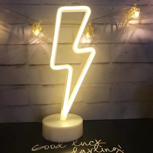Vista 8 de Cartel de neón LED para interior, luz nocturna con base de soporte, funciona con batería/USB, luz decorativa de neón