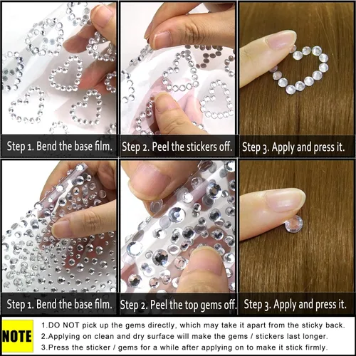 Vista 6 de Calcomanías autoadhesivas de diamantes de imitación con números de corazón, letras de estrellas y diamantes de imitación, calcomanías de diamantes