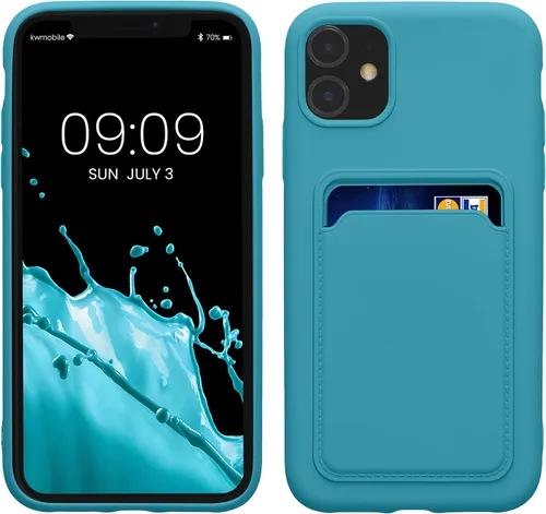 Vista 17 de kwmobile Funda compatible con Apple iPhone 11, funda de TPU con tarjetero de crédito, color amarillo radiante