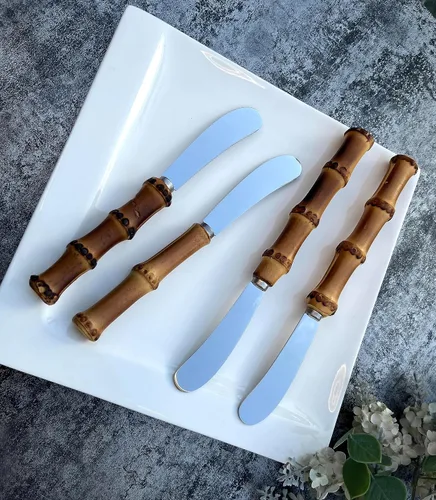 Vista 7 de Juego de 4 cuchillos de mantequilla, cuchillo de paté esparcidor de queso, mango grueso y suave, material de seguridad alimentaria, acero inoxidable