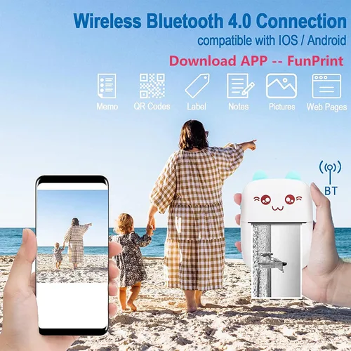 Vista 4 de Impresora portátil, mini impresora térmica inalámbrica Bluetooth de bolsillo con 6 rollos de papel de impresión para teléfono inteligente Android