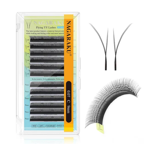 Vista 81 de NAGARAKU YY - Extensiones de pestañas, suministros Y, Lash 4D, Easy Fan, pestañas cruzadas de volumen ruso, pestañas YY, tejidas a mano, malla