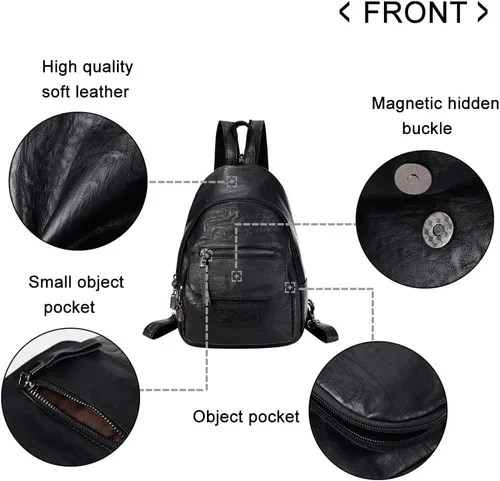 Vista 6 de Bolso tipo mochila pequeña de piel PU convertible para mujer, bolsa de hombro para damas