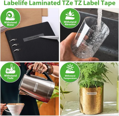 Vista 5 de Labelife Paquete de 5 cintas TZe TZ de 0.47 pulgadas laminadas transparentes TZe-131 de repuesto para Brother Label Maker Tape Clear TZe131 TZ-131