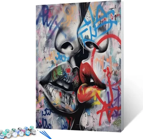 Vista 11 de Tucocoo Kits de Pintura por Números para Adultos y Niños - Labios Graffiti Sacando la Lengua - Pintura al Óleo Digital DIY sobre Lienzo Arte